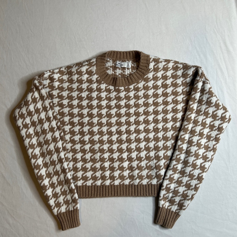 Hollister Brown & White Houndstooth Knit Sweater | Size S
